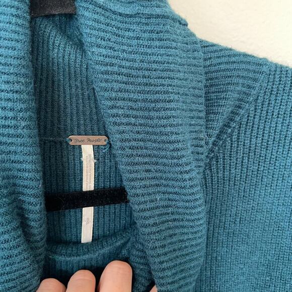 Free People Softly Structured Teal Blue Turtleneck Tunic Sweater - Picture 5 of 7